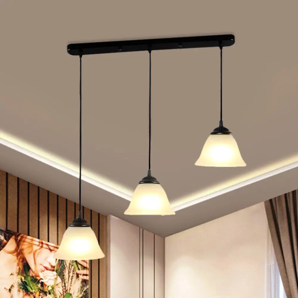 Vintage Flared White Glass Pendant Light Fixture For Dining Room With 3-Light Multi Design And