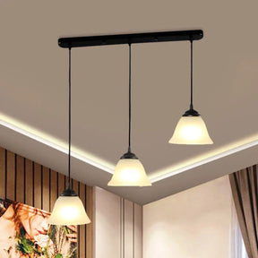 Vintage Flared White Glass Pendant Light Fixture For Dining Room With 3-Light Multi Design And