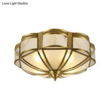 Vintage Floral Bedroom Ceiling Lamp - 14’/18’ Milky Glass Brass Flush Mount Lighting 3/4 Lights
