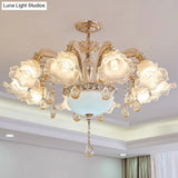 Vintage Floral Chandelier Pendant With Ribbed Ruffle Glass And Crystal Accent
