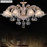 Vintage Floral Chandelier Pendant With Ribbed Ruffle Glass And Crystal Accent
