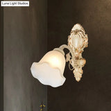 Vintage Floral Frosted Glass Wall Sconce - Beige Bedroom Mounted Light Fixture (1 Bulb)