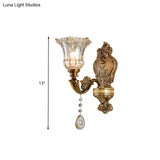 Vintage Floral Wall Sconce With Beveled Crystal Prism And Brass Finish