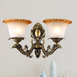Vintage Floral Wall Sconce With Frosted Glass And Carved Brass Arm 2 /