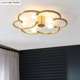 Vintage Flower Cage Iron Semi - Flush Mount Light Fixture For Bedroom - Black/Gold Finish 5 Bulb
