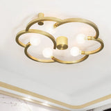 Vintage Flower Cage Iron Semi - Flush Mount Light Fixture For Bedroom - Black/Gold Finish 5 Bulb