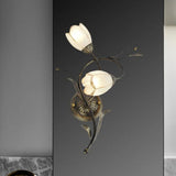 Vintage Flower Wall Sconce Lighting - Bronze Frosted Glass Light Fixture For Living Room Right/Left