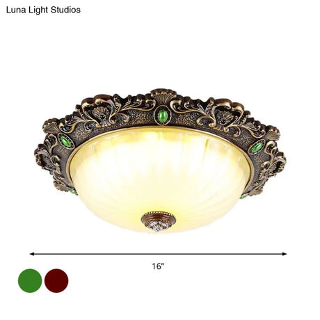 Vintage Flush Mount Light: Dome Shaped Ceiling Lighting 2/3 Bulbs Green/Red 12’/16’/19.5
