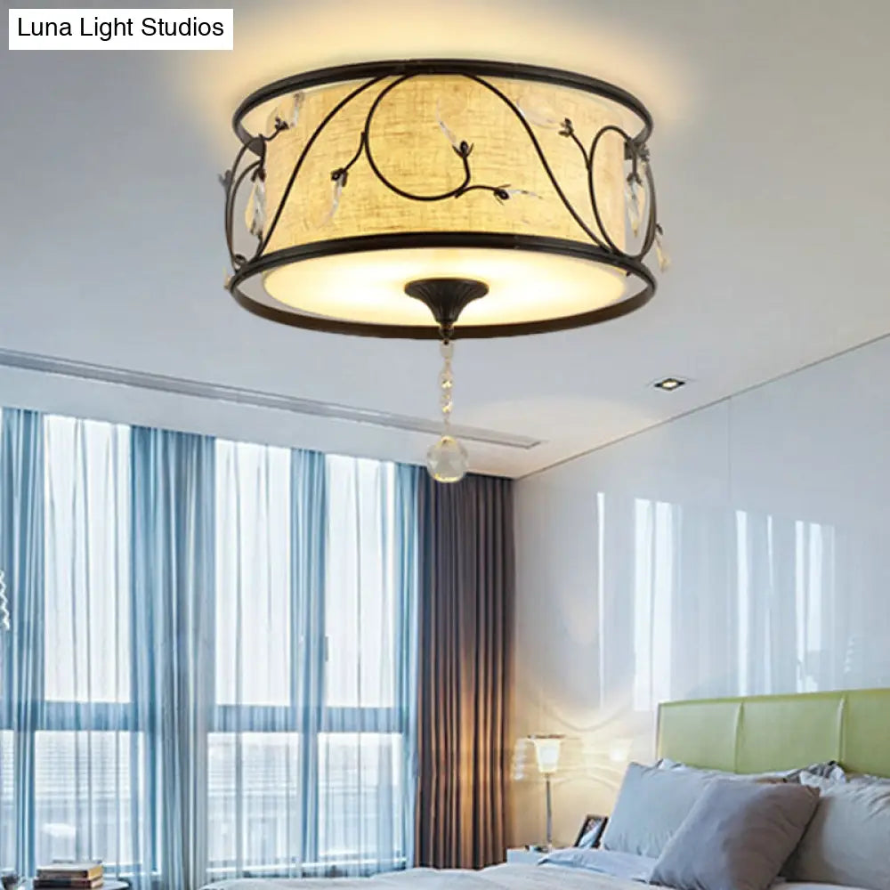Vintage Flushmount Ceiling Light - Iron Black/Gold Drum Shape 4/5 Lights 16’ Or 19.5’ Dia