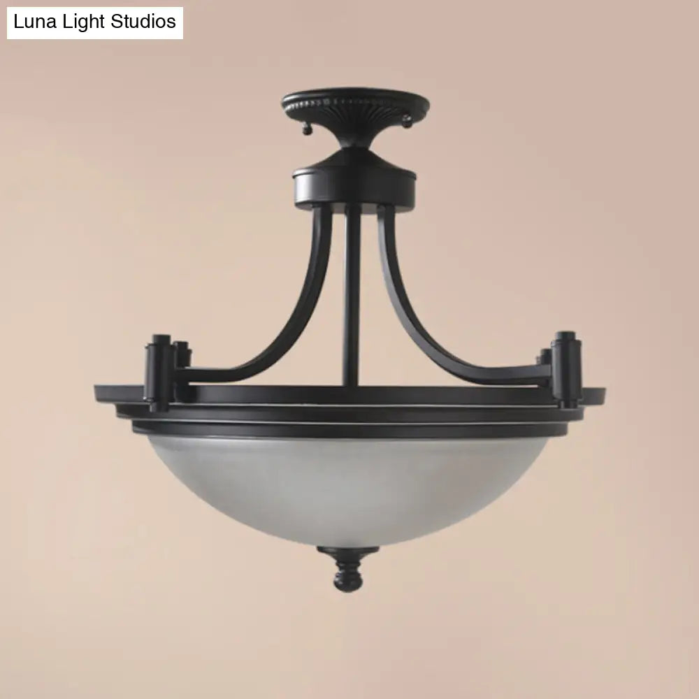 Vintage Frost Glass Semi Flush Mount With Bowl Shade: 3 - Bulb Black Entryway Ceiling Light