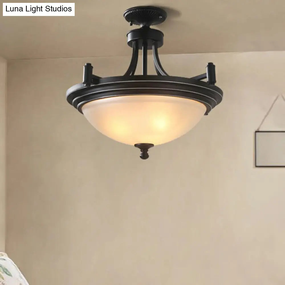 Vintage Frost Glass Semi Flush Mount With Bowl Shade: 3 - Bulb Black Entryway Ceiling Light / Small