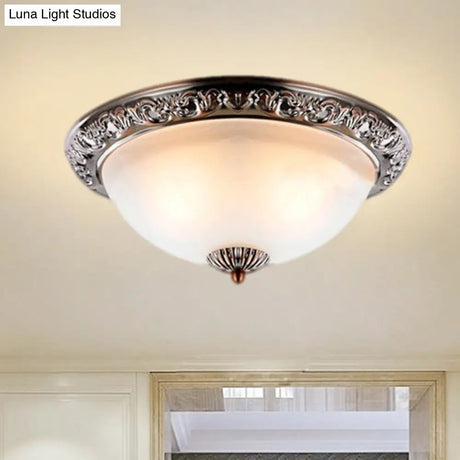 Vintage Frosted Glass Bronze/Copper Flushmount Ceiling Lamp - 2 Bulb 11’/13’/15’ W