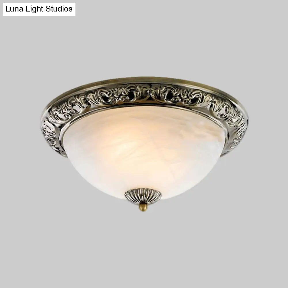 Vintage Frosted Glass Bronze/Copper Flushmount Ceiling Lamp - 2 Bulb 11’/13’/15’ W