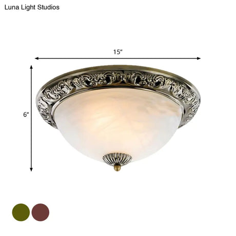 Vintage Frosted Glass Bronze/Copper Flushmount Ceiling Lamp - 2 Bulb 11’/13’/15’ W