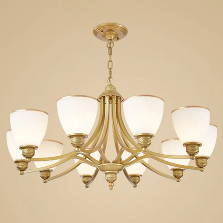 Vintage Frosted Glass Chandelier Pendant Light For Living Room Decor 10 / Gold Up