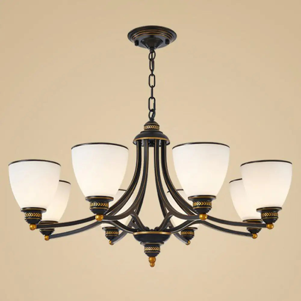 Vintage Frosted Glass Chandelier Pendant Light For Living Room Decor 8 / Black Up