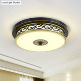 Vintage Frosted Glass Drum Led Ceiling Light - Flush Mount For Living Room