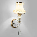 Vintage Frosted Glass Flared Wall Sconce With Crystal Accents For Living Room 1 / Champagne