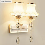 Vintage Frosted Glass Flared Wall Sconce With Crystal Accents For Living Room