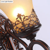 Vintage Frosted Glass Wall Sconce In Red Brown With Carved Backplate - Bedroom 1/2-Bulb Light