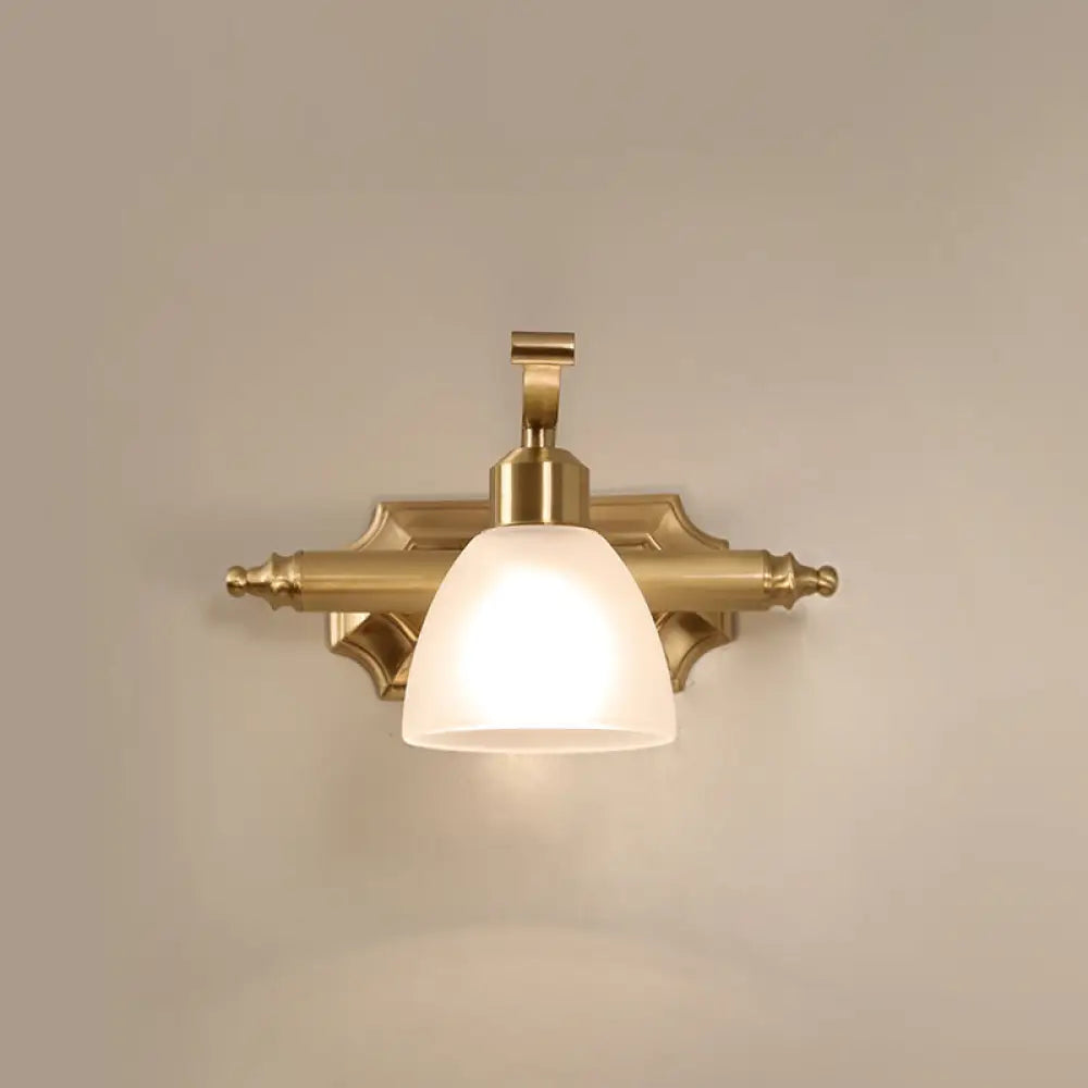Vintage Frosted White Glass Bell Vanity Lamp - Wall Mount Bathroom Lighting Fixture 1 / Brass