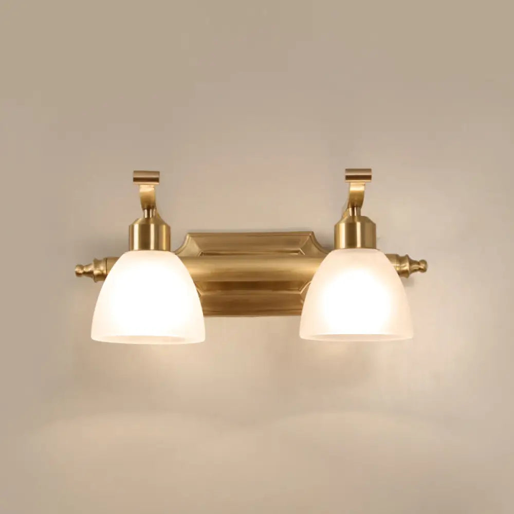 Vintage Frosted White Glass Bell Vanity Lamp - Wall Mount Bathroom Lighting Fixture 2 / Brass