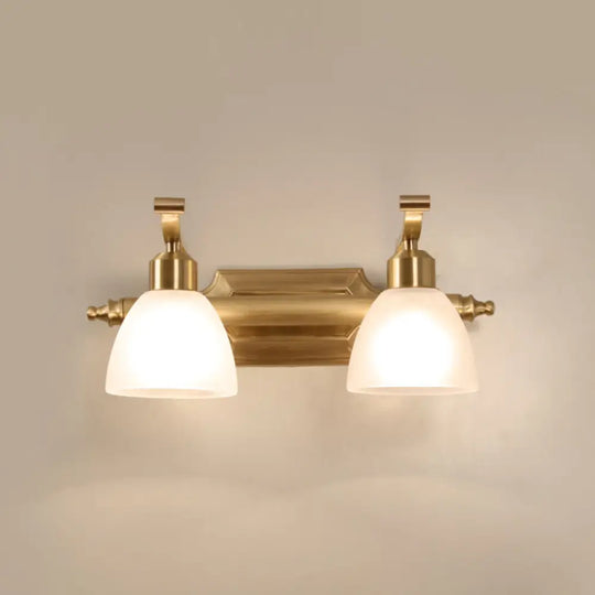 Vintage Frosted White Glass Bell Vanity Lamp - Wall Mount Bathroom Lighting Fixture 2 / Brass