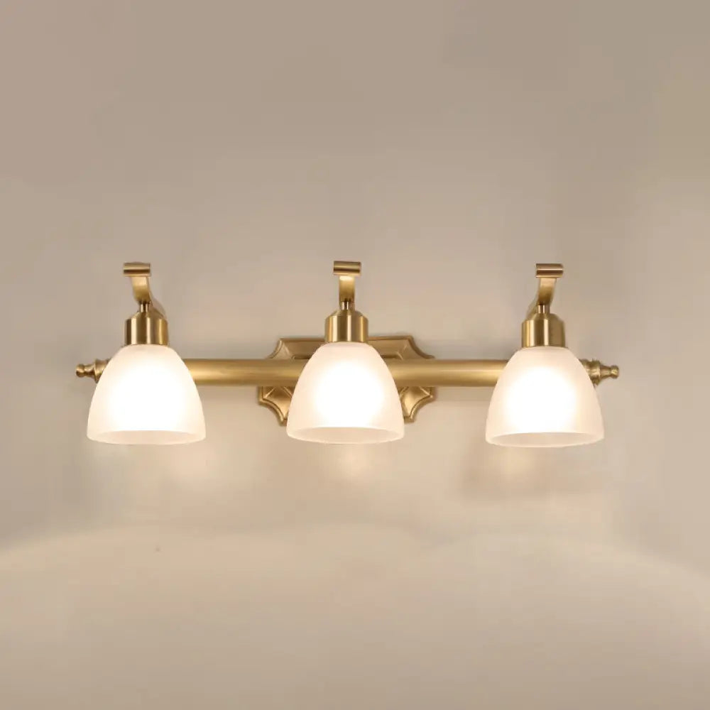 Vintage Frosted White Glass Bell Vanity Lamp - Wall Mount Bathroom Lighting Fixture 3 / Brass