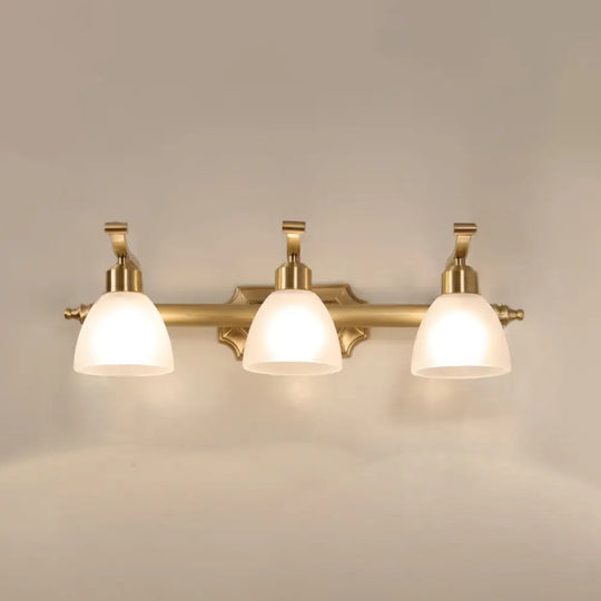 Vintage Frosted White Glass Bell Vanity Lamp - Wall Mount Bathroom Lighting Fixture 3 / Brass