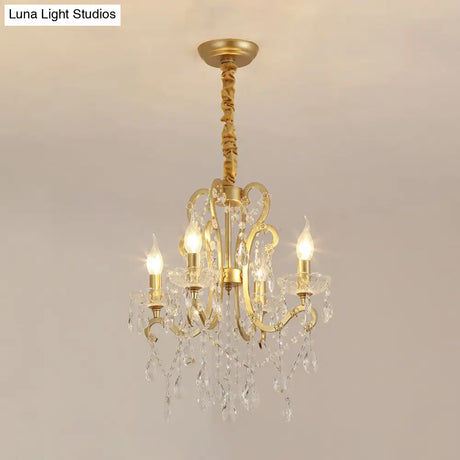 Vintage Geometric Metal Chandelier With Crystal Bead Decoration - Gold/White 4/5/6 Heads