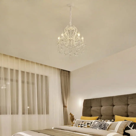 Vintage Geometric Metal Chandelier With Crystal Bead Decoration - Gold/White 4/5/6 Heads 5 / White