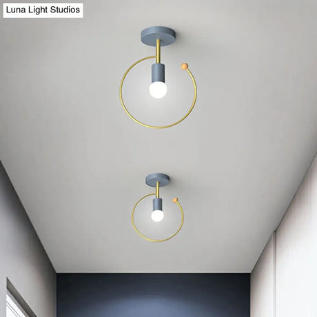 Vintage Geometric Metal Semi Flush Ceiling Light - 1 - Light Corridor Mount Fixture