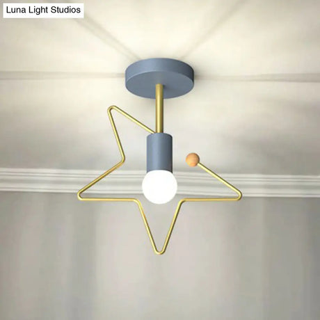 Vintage Geometric Metal Semi Flush Ceiling Light - 1 - Light Corridor Mount Fixture