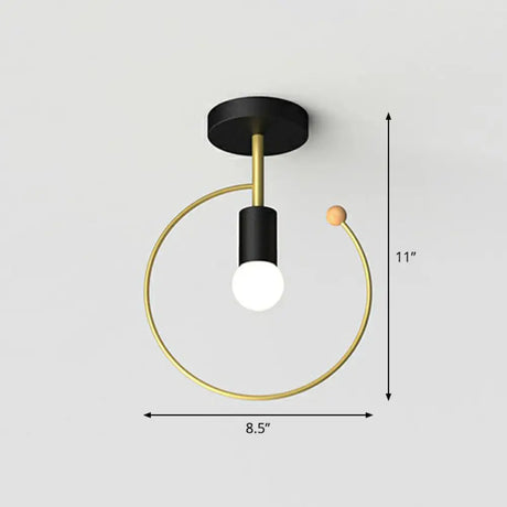 Vintage Geometric Metal Semi Flush Ceiling Light - 1 - Light Corridor Mount Fixture Black / Round