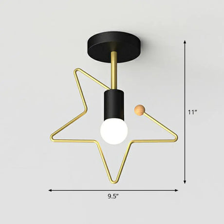 Vintage Geometric Metal Semi Flush Ceiling Light - 1 - Light Corridor Mount Fixture Black / Star
