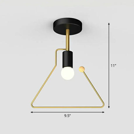 Vintage Geometric Metal Semi Flush Ceiling Light - 1 - Light Corridor Mount Fixture Black /