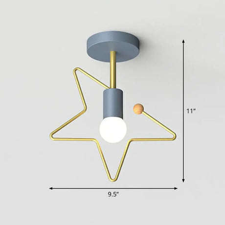 Vintage Geometric Metal Semi Flush Ceiling Light - 1 - Light Corridor Mount Fixture Grey / Star