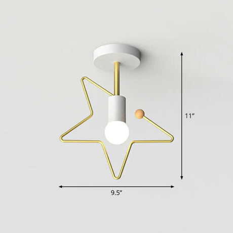 Vintage Geometric Metal Semi Flush Ceiling Light - 1 - Light Corridor Mount Fixture White / Star