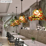 Vintage Geometric Pendant Ceiling Light In Black With Metal Led Flower Suspension