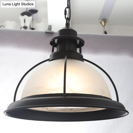 Vintage Glass Cage Bowl Pendant Light Fixture For Dining Room - 1 Head Suspension Lamp