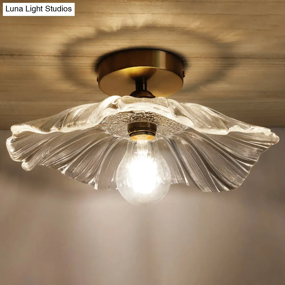 Vintage Glass Ceiling Light With Brass Lamp Holder - Corridor Lighting Fixture