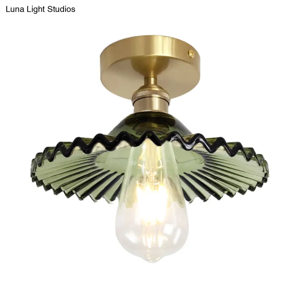 Vintage Glass Ceiling Light With Brass Lamp Holder - Corridor Lighting Fixture