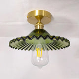 Vintage Glass Ceiling Light With Brass Lamp Holder - Corridor Lighting Fixture / Umbrella