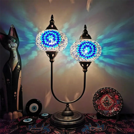 Vintage Glass Desk Lamp With 2 Elliptical Hand-Cut Heads For Bedroom Nightstand In