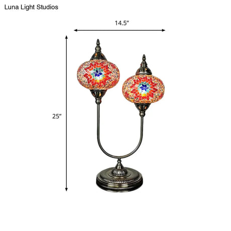 Vintage Glass Desk Lamp With 2 Elliptical Hand-Cut Heads For Bedroom Nightstand In