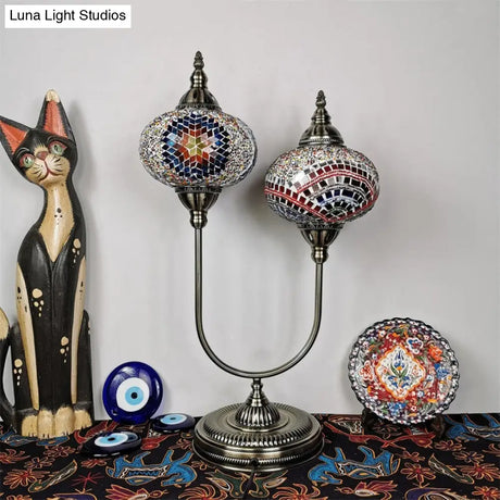 Vintage Glass Desk Lamp With 2 Elliptical Hand-Cut Heads For Bedroom Nightstand In
