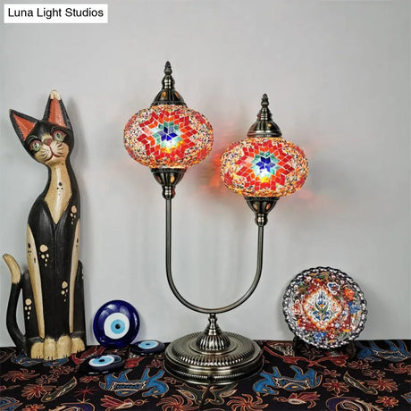 Vintage Glass Desk Lamp With 2 Elliptical Hand-Cut Heads For Bedroom Nightstand In