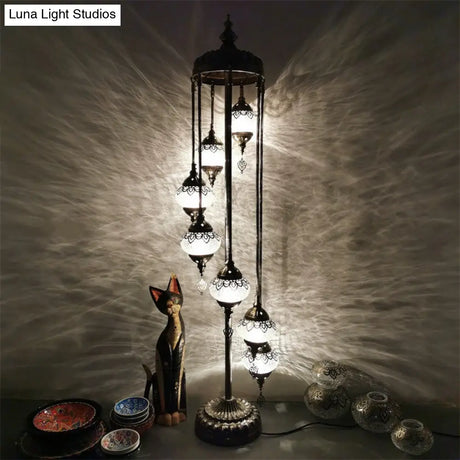 Vintage Glass Globe Standing Floor Lamp With Bronze Finish - Ideal For Bedroom Reading (3/5/7 Heads)