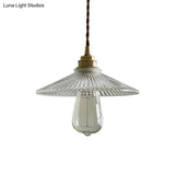 Vintage Glass Hanging Lamp: Cone-Shaped Clear Ribbed Pendant For Dining Room Lighting & Single-Bulb