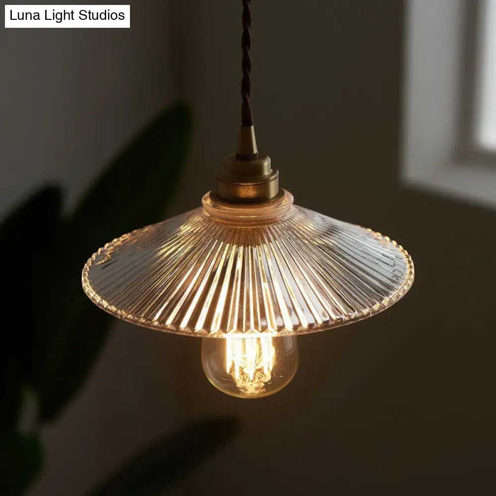 Vintage Cone Clear Glass Hanging Lamp - Single-Bulb Pendant For Dining Room Lighting